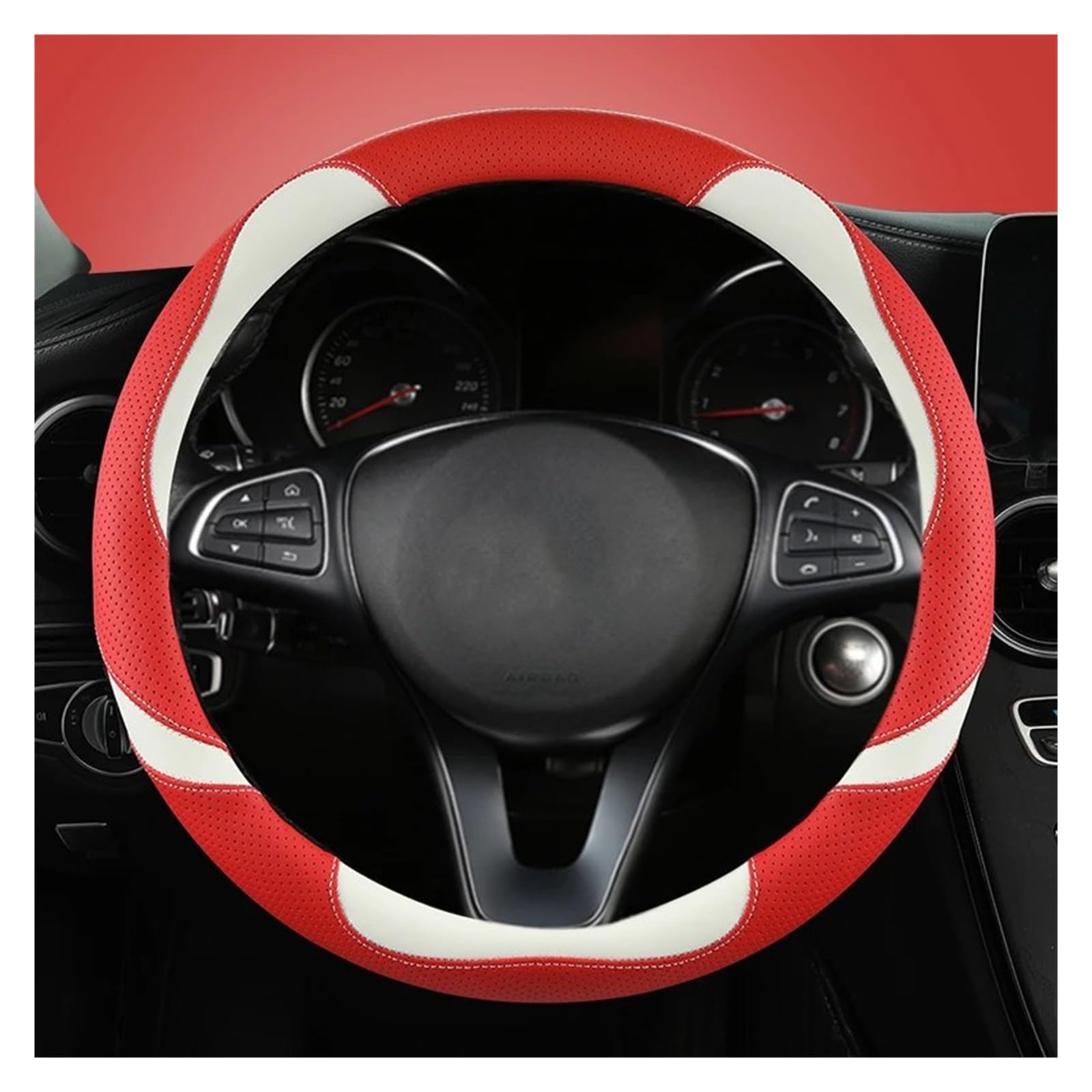 Lenkradhüllen Für Scenic 1 2 3 4 Für Grand Für Scenic Für Megane Auto Lenkradbezug Mikrofaser Leder Autozubehör Lenkradschoner(RED O Shape) von VOALVT