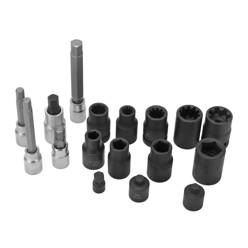 VOBOR 17 Stück Stecknüsse, Fünfeckige Stecknuss, Gesenkgeschmiedet, Tragbar, Passend für 1/4-Zoll-Antrieb, 9 Mm X 20 Mm, Kurze Stecknüsse von VOBOR