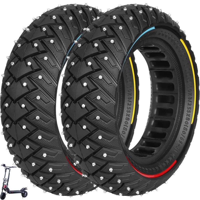 VOLOHAS 10 x 3/255 x 80 (80/65-6) Winterreifen 10 Zoll Offroad-Vollreifen für Zero 10X/Kaabo WOLF WARRIOR X/MANTIS 10/Kugoo M4/M4 pro Elektroroller Ersatzreifen Mit Anti-Rutsch-Schrauben (2 Stück) von VOLOHAS