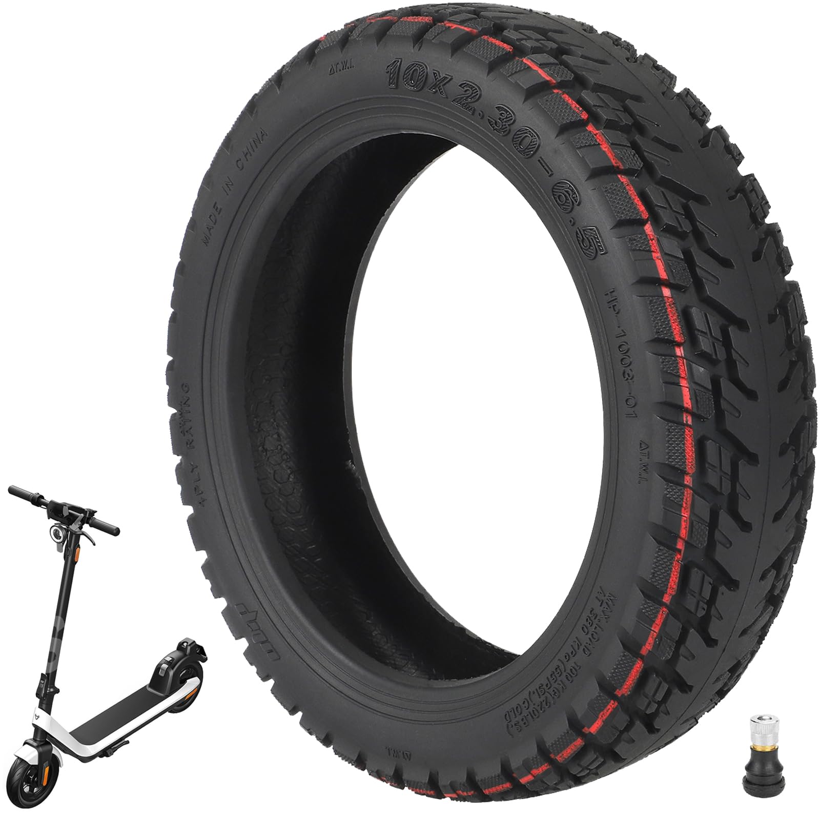 VOLOHAS 10x2,30-6,5 Offroad Tubeless Reifen für NIU KQi2/KQi2 Pro Elektroroller Zubehör Vorne/Hinten Verschleißfester Vakuumreifen rutschfeste Dicke Reifen Ersatzräder Ventil (1 Stück) von VOLOHAS