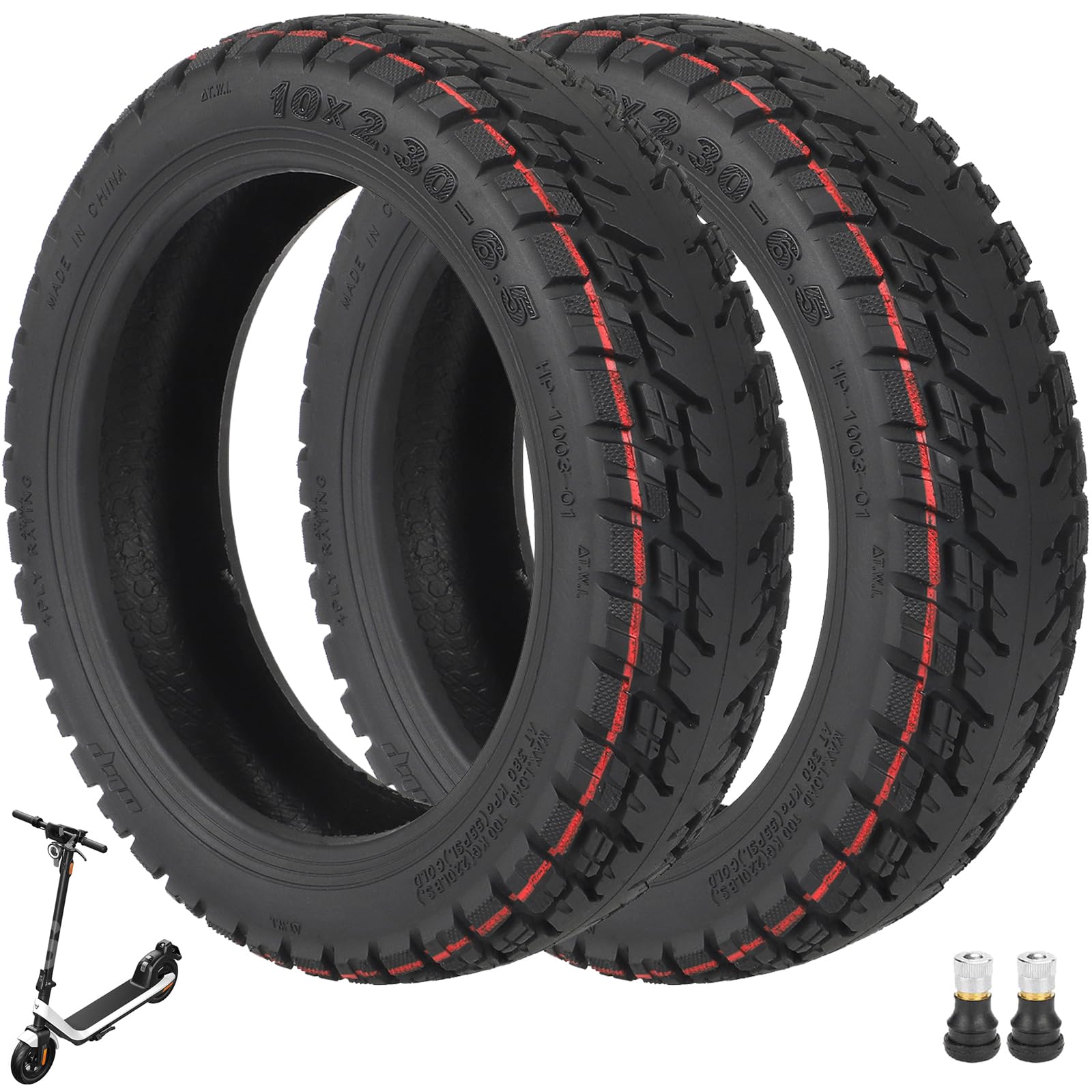 VOLOHAS 10x2,30-6,5 Offroad Tubeless Reifen für NIU KQi2/KQi2 Pro Elektroroller Zubehör Vorne/Hinten Verschleißfester Vakuumreifen rutschfeste Dicke Reifen Ersatzräder Ventil (2 Stück) von VOLOHAS