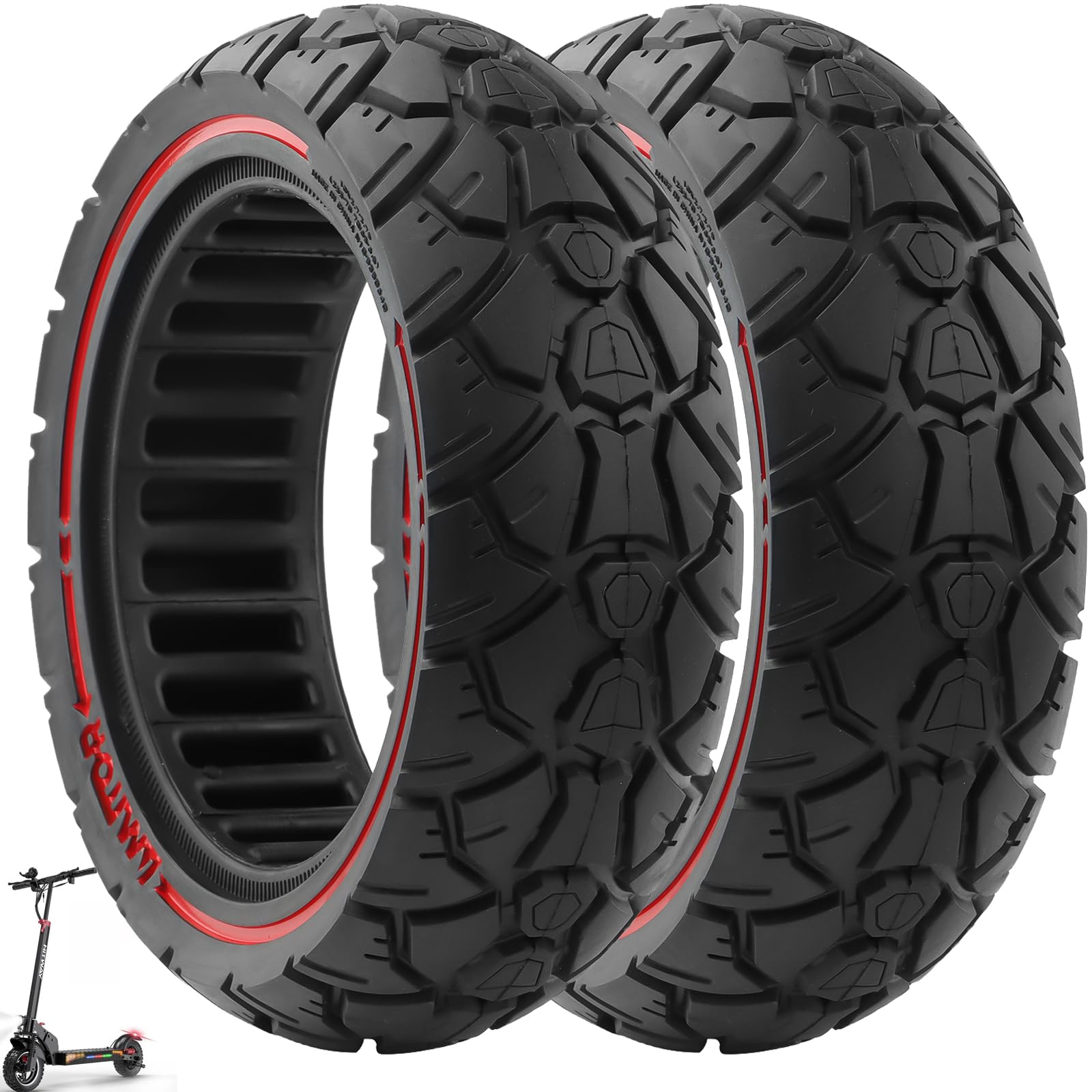 VOLOHAS 10x2,7-2,75 Vollgummireifen 10 Zoll Solide Reifen 70/65-6,5 Ersatzreifen für Hitway H5/HB24/Hiboy/Smartgyro Speedway/Rockway/Crossover Speedway 5/Dualtron 3/Kugoo G-Booster/G2 Pro (Rot 2 PCS) von VOLOHAS