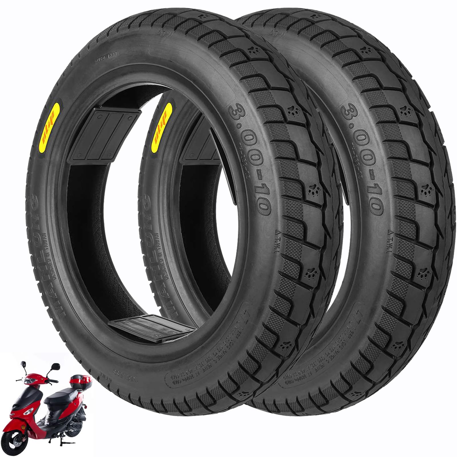 VOLOHAS 3.00-10 Schlauchloser Reifen mit PVR50-Ventil für Mini-Trailbike, Offroad-Dirtbike, Motocross-Pitbike, 49 cc, 50 cc, Rutschfester Tubeless-Reifen für 14 * 3,2, 14 Zoll Reifen (2 Stück) von VOLOHAS