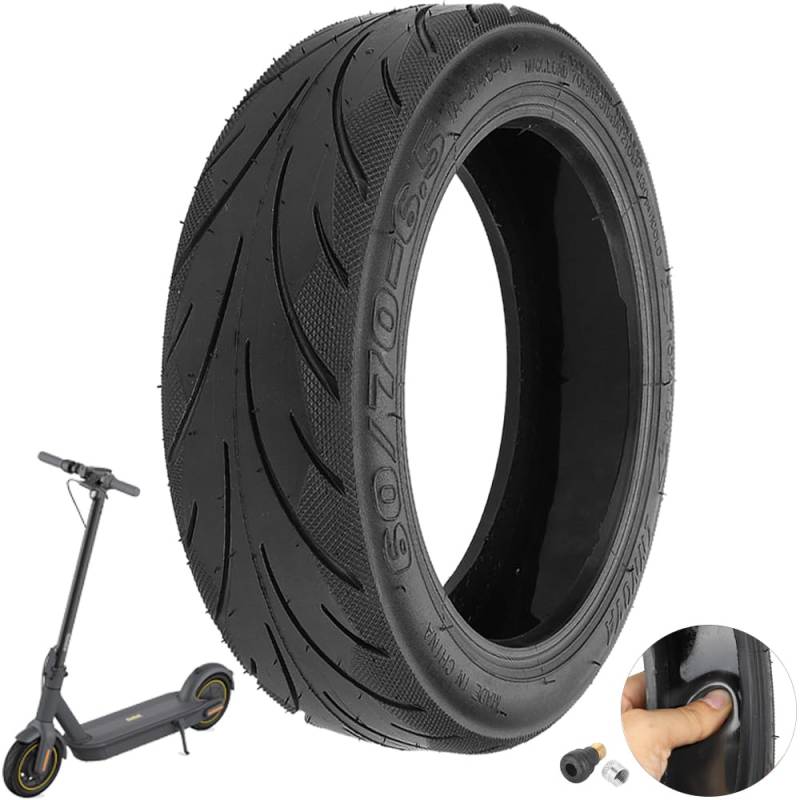 VOLOHAS 60/70-6.5 Tubeless Reifen mit Ventil für Segway Ninebot Max G30 Vorne/Hinten Scooter 10 Zoll Ersatzräder Hochelastische Ersatz Reifen mit Live-Kleber Reparierbar Pannensicher (1 PCS) von VOLOHAS