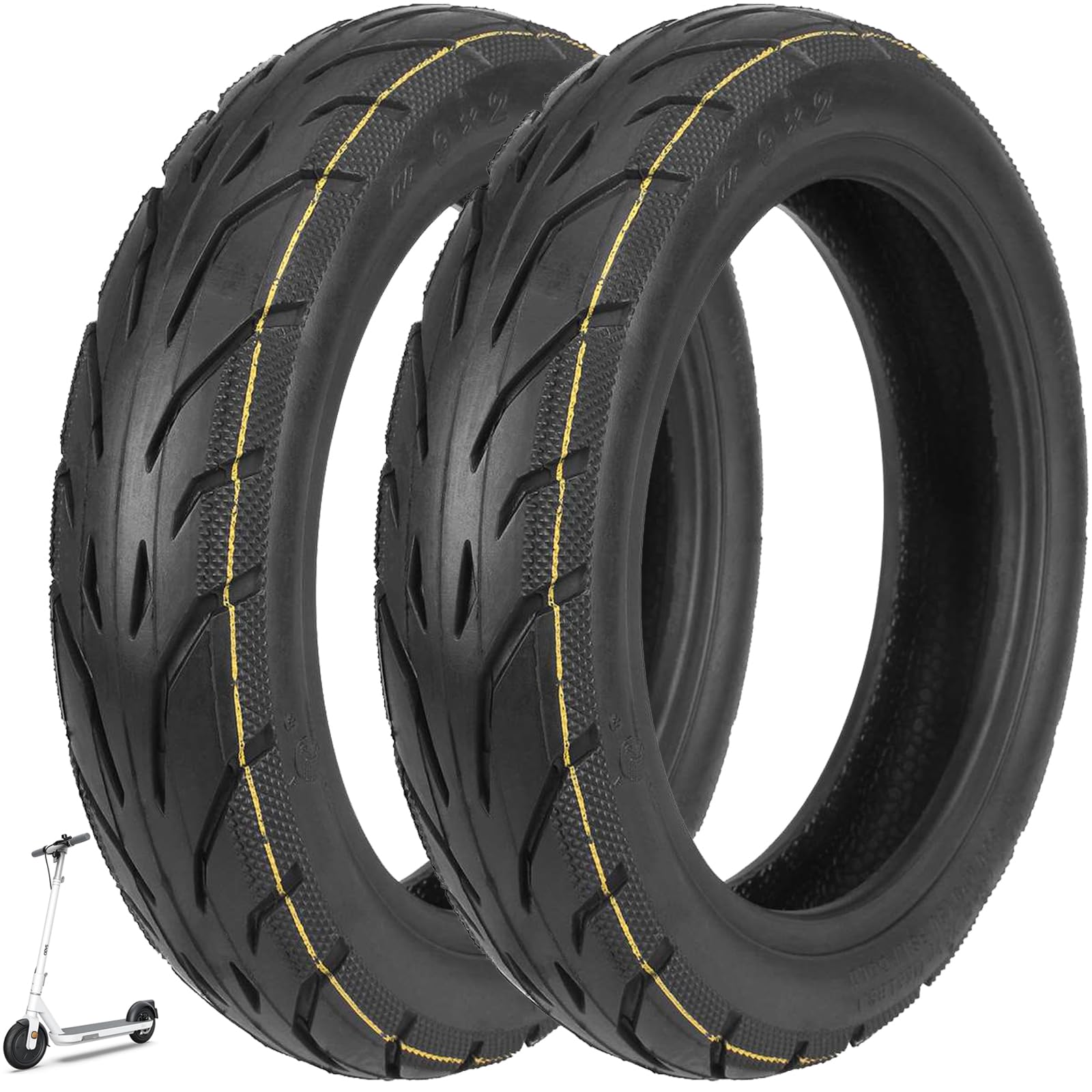 VOLOHAS 9 * 2 Schlauchloser Reifen 9 Zoll Tubeless Reifen mit Doppelte Stärke Schlauch für Ninebot E22/E25/Odys Pax/Okai Neon Elektroroller Zubehör Verdickte Straßenreifen Ersatzräder (2 Stück) von VOLOHAS