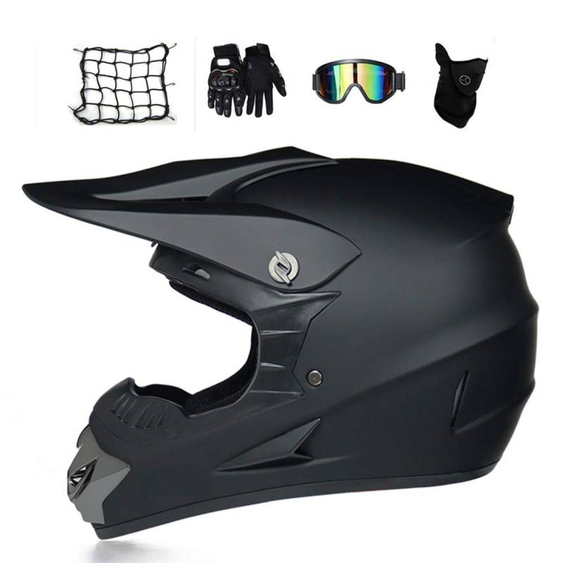 Motocross Helm Herren Schwarz, Fullface-Helm/ Brille/ Handschuhe/ Maske/ Motorrad Netz, Motorradhelm Crosshelm Crossbike MTB Downhill Enduro Off Road Cross Helm Mopedhelm (M) von VOMI