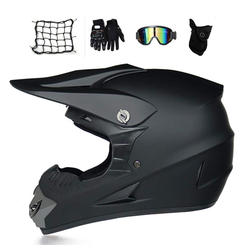 Motocross Helm Herren Schwarz, Fullface-Helm/ Brille/ Handschuhe/ Maske/ Motorrad Netz, Motorradhelm Crosshelm Crossbike MTB Downhill Enduro Off Road Cross Helm Mopedhelm (S) von VOMI