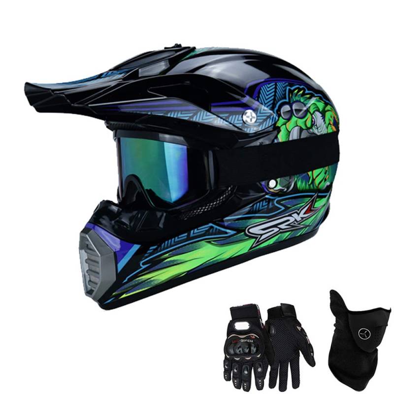 VOMI Kinder Motorradhelm für Querfeldein Sport, Motocross Helm Set mit Handschuhe Maske Brille, Junge/Mädchen/Jugendliche/Anfänger Motorrad Mountainbike Schutz Ausrüstung, (M 54-55CM) von VOMI