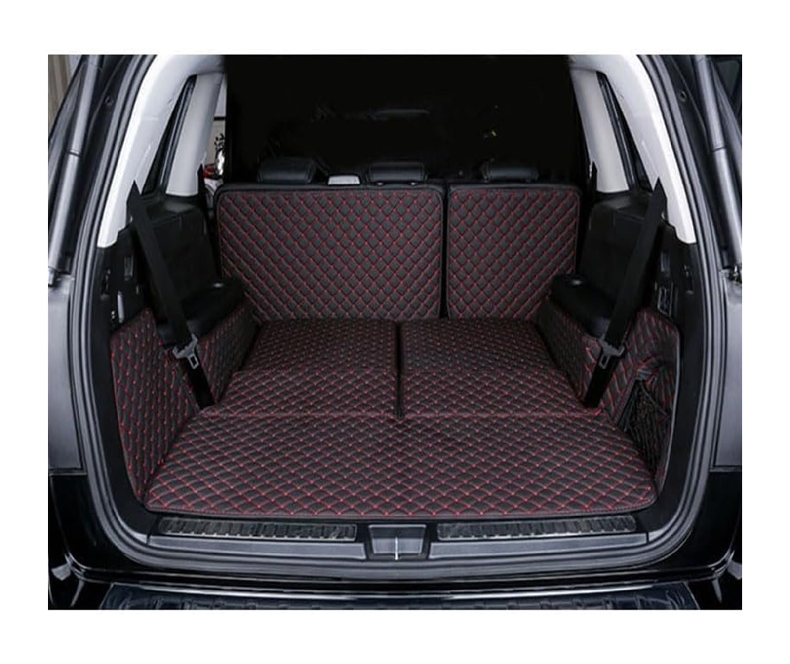 Auto Kofferraummatte Hinten Für Benz Für GLS 2016-2019 Kofferraum Teppiche Cargo Liner Kofferraum Liner Auto Kofferraum Schutz Innen Kofferraum Matten(Black red) von VPLPEREQAK