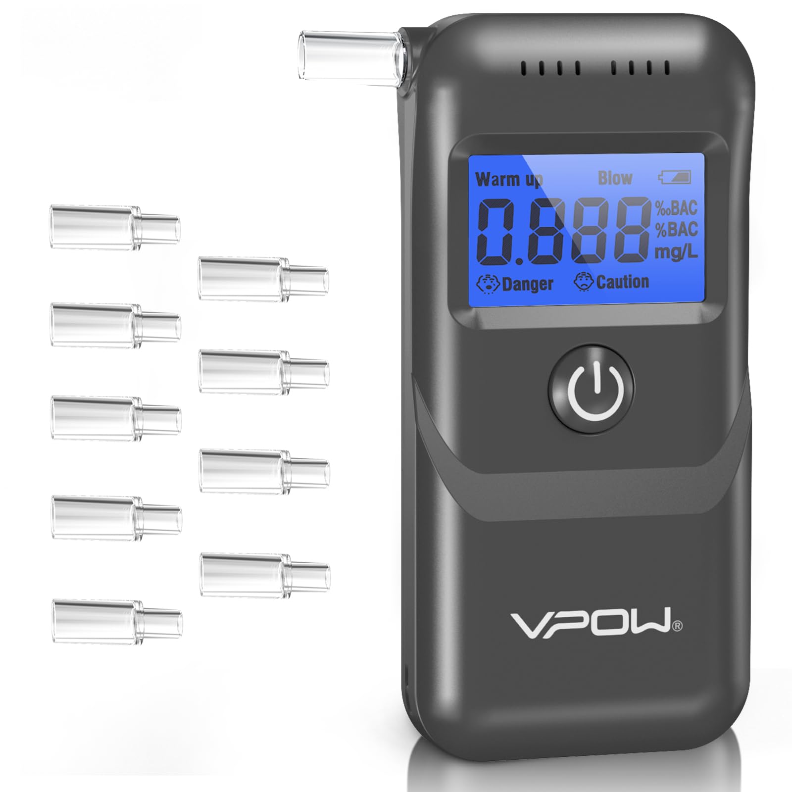 VPOW Alkoholtester, Professioneller Alkoholtester mit digitaler Blauer LCD-Anzeige, Atemalkoholtester mit Gradgenauigkeit für den privaten professionellen Gebrauch zu Hause - Grau von VPOW