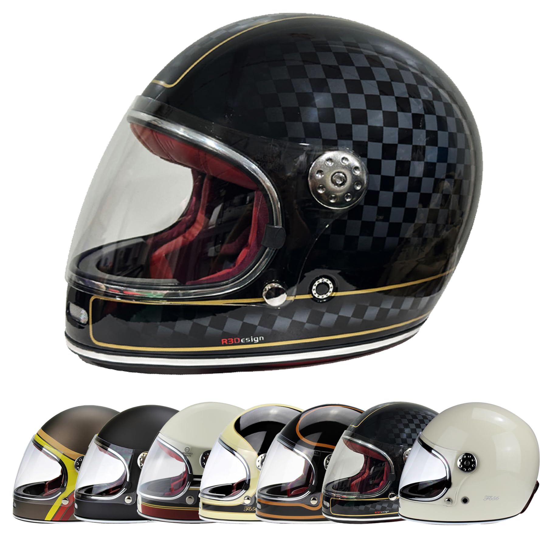 VPR F656 Motorbike Helmets - ECE 22.06 Approved Motorcycle Helmet Full Face Helmet Motorbike Adult Men and Women Touring Bike Safety Wear Racing Helmet (Chequer,M) von VPR