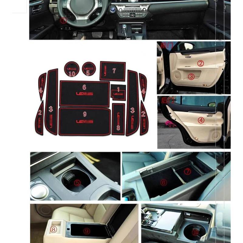 Car Door Slot Pad Mat Für ES Series 2013-2017 Red Auto Gate Slot Pad Cup Armlehne Storage Pad von VPofhHF