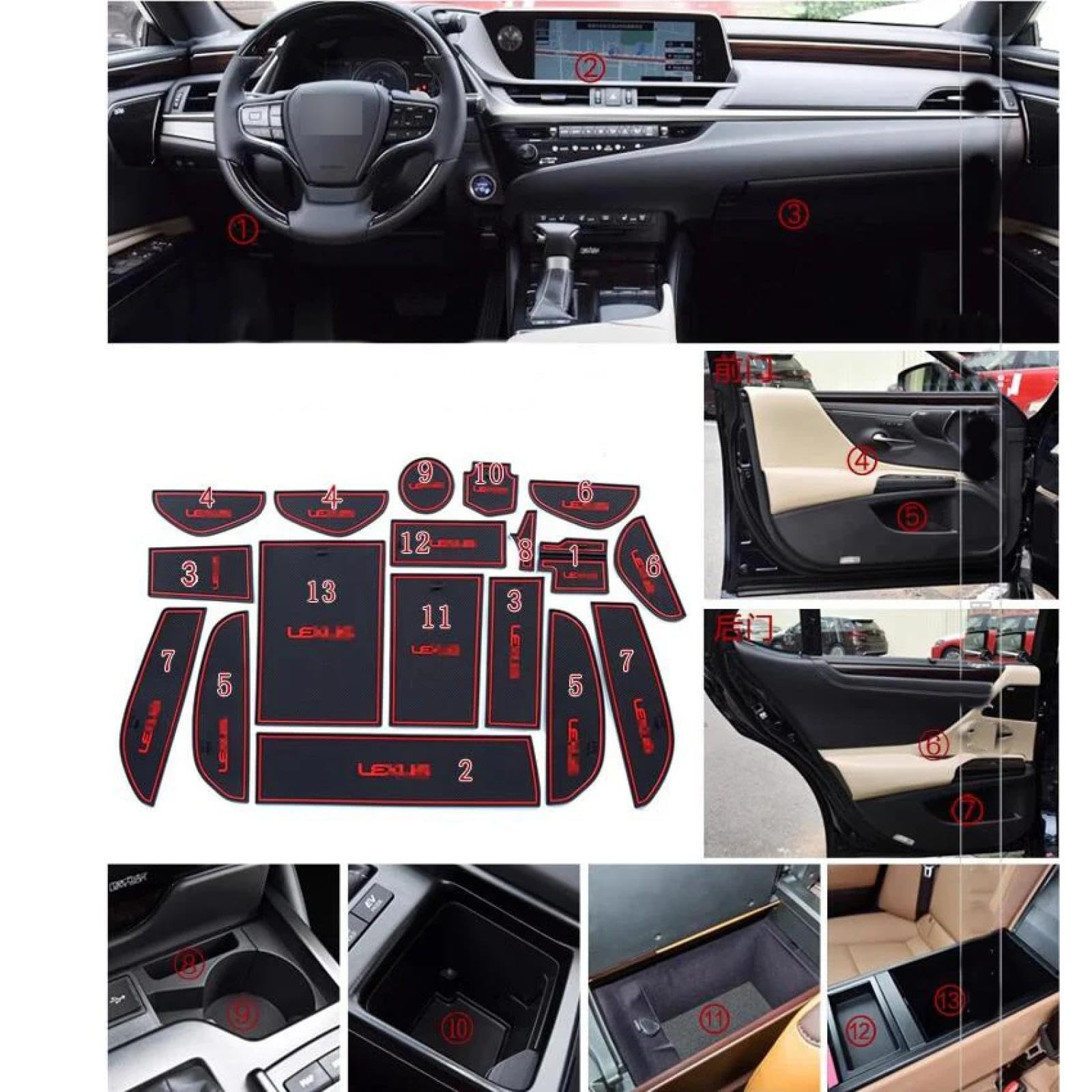 Car Door Slot Pad Mat Für ES Series 2018-2021 Red Auto Tür Nut Matte von VPofhHF