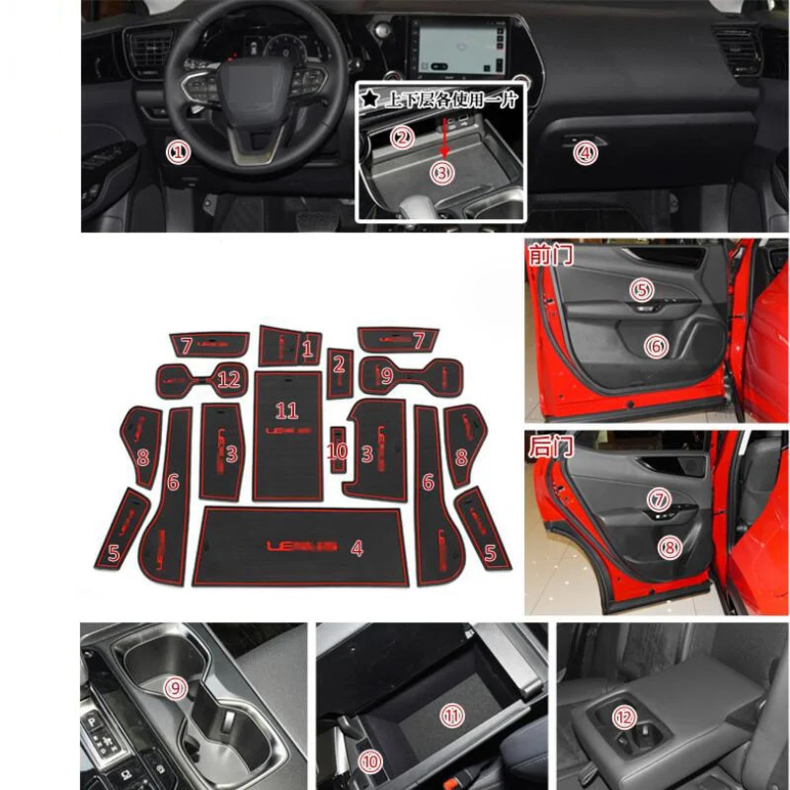 Car Door Slot Pad Mat Für NX Series 2022 Red Auto Gate Slot Pad Cup Armlehne Storage Pad von VPofhHF