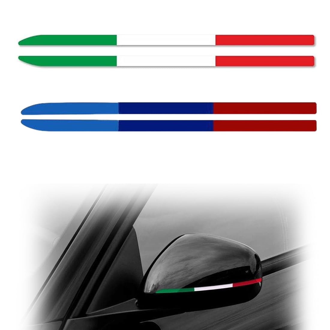 Autoaufkleber, 2 Paare Zierstreifen Selbstklebend Italien, Selbstklebende Zierstreifen, Vielseitig Zierleisten Auto, italienische Flagge Autodekoration, für Autos, für Auto, Motorrad, Spiegel von VQEOEOT