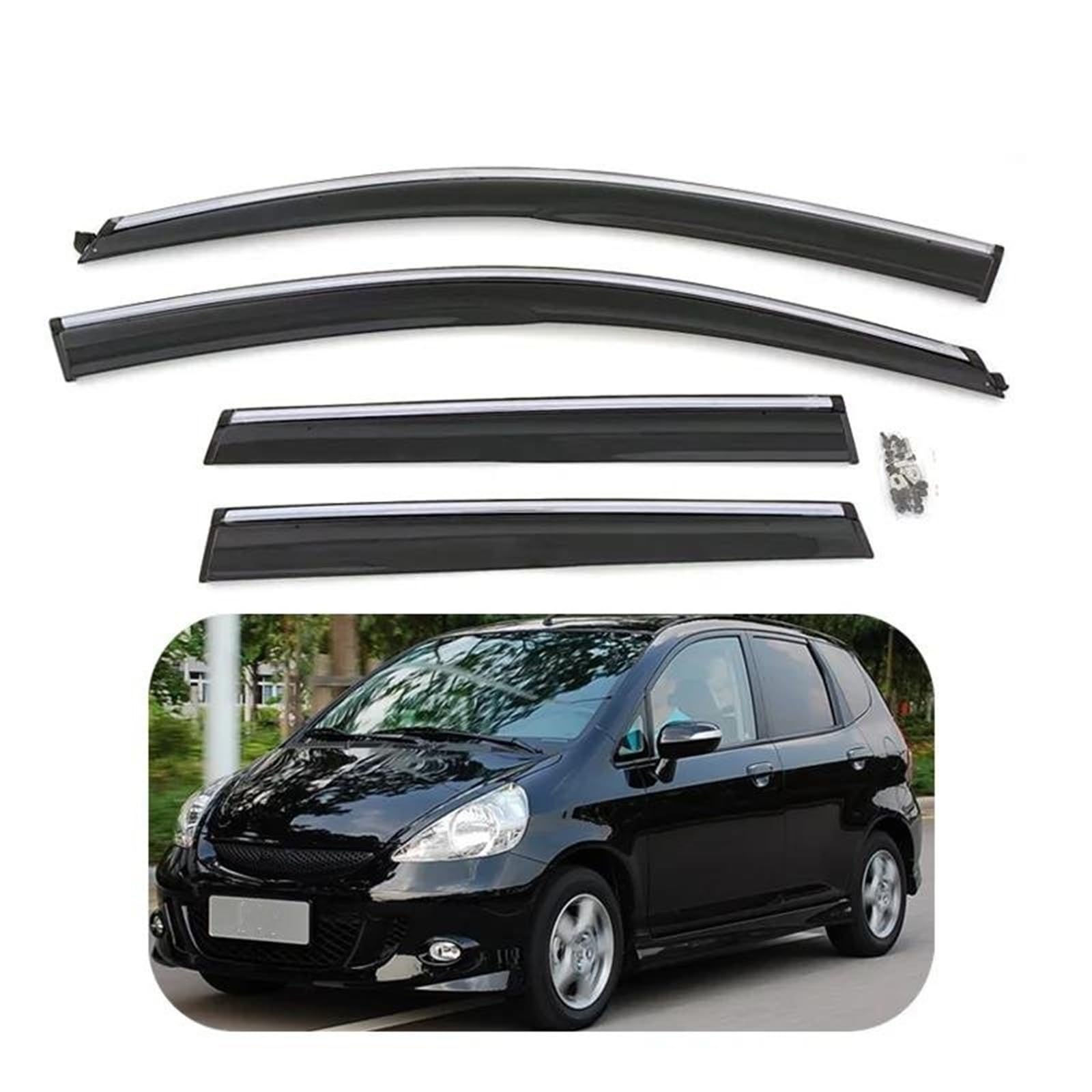 Auto Windabweiser Set Für Fit Für Jazz Fließheck 2004-2007 Tür Fenster Vent Deflektoren Regen Schild Sonnenschutz Schutz Regenabweiser von VREFOEAX