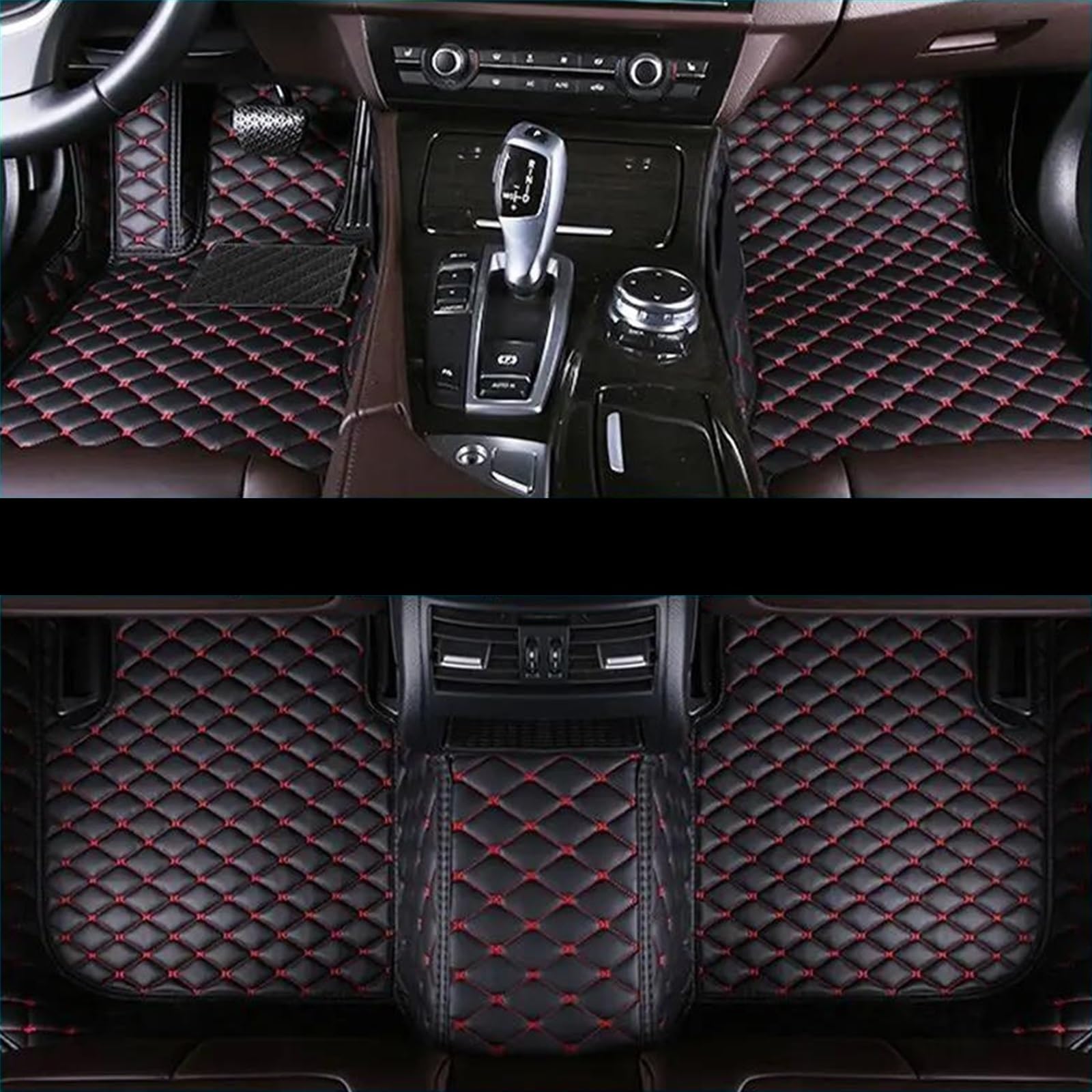 Autoteppich Fußmatten Auto Fußmatten Für Lincoln Für Navigator 2016 2017 Nach Auto Fuß Pads Automobil Teppich Abdeckung Innen Zubehör Gummifußmatten(Black-Red) von VREFOEAX