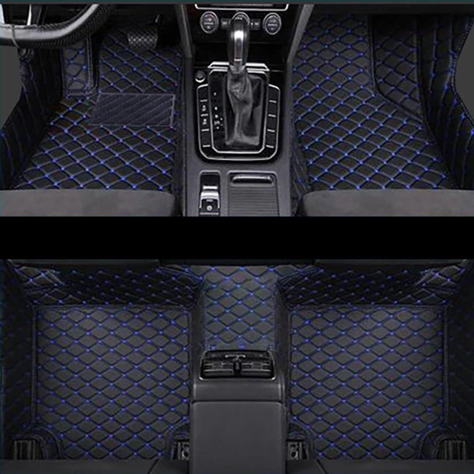 Autoteppich Fußmatten Auto Fußmatten Für Lincoln Für Navigator 2017 Benutzerdefinierte Auto Fuß Pads Automobil Teppich Abdeckung Innen Zubehör Gummifußmatten(Schwarz Blau) von VREFOEAX