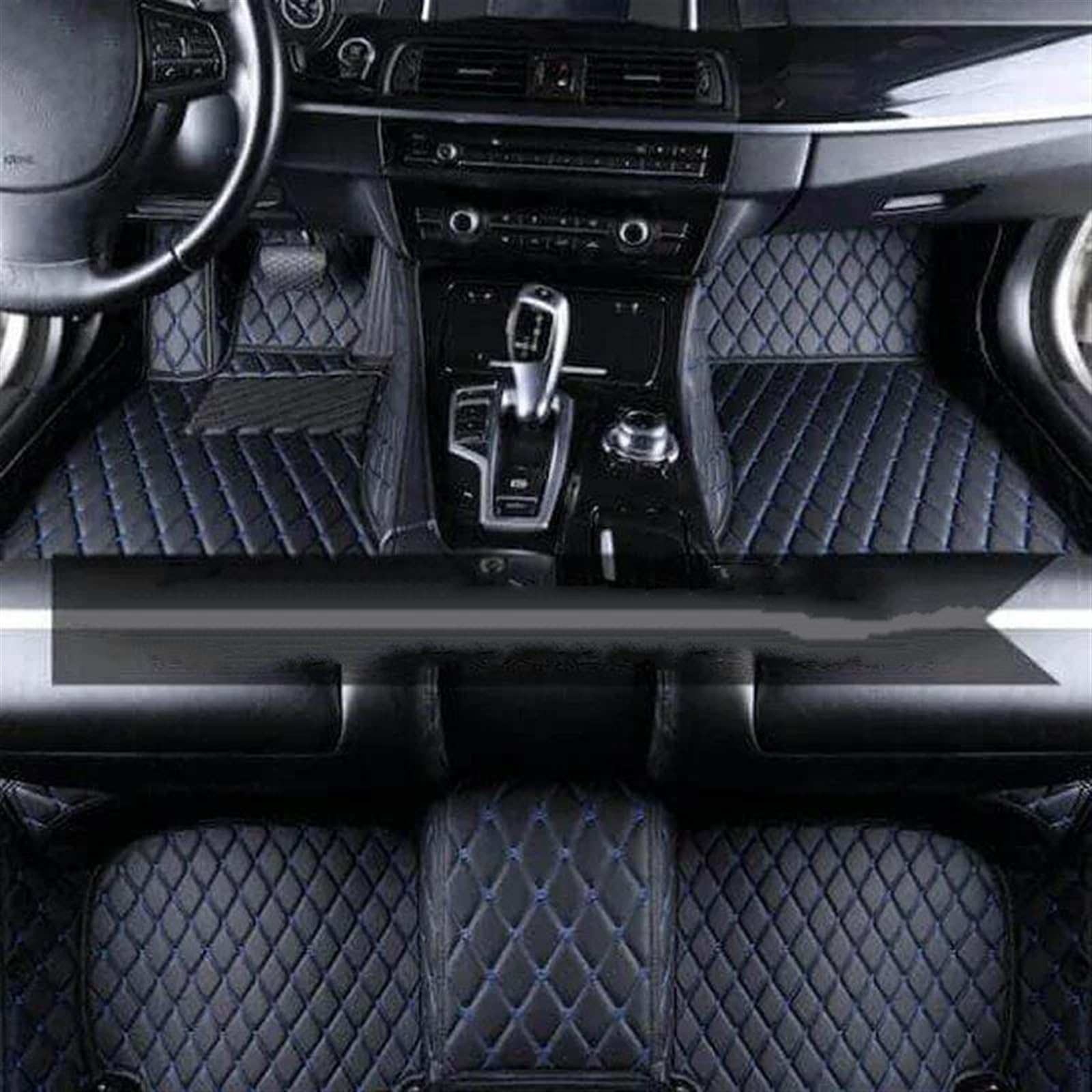 Autoteppich Fußmatten Leder-Auto-Fußmatten Für A1 2012–2018 Autozubehör Leder-Fußmatte Den Innenraum Gummifußmatten(Schwarz Blau) von VREFOEAX