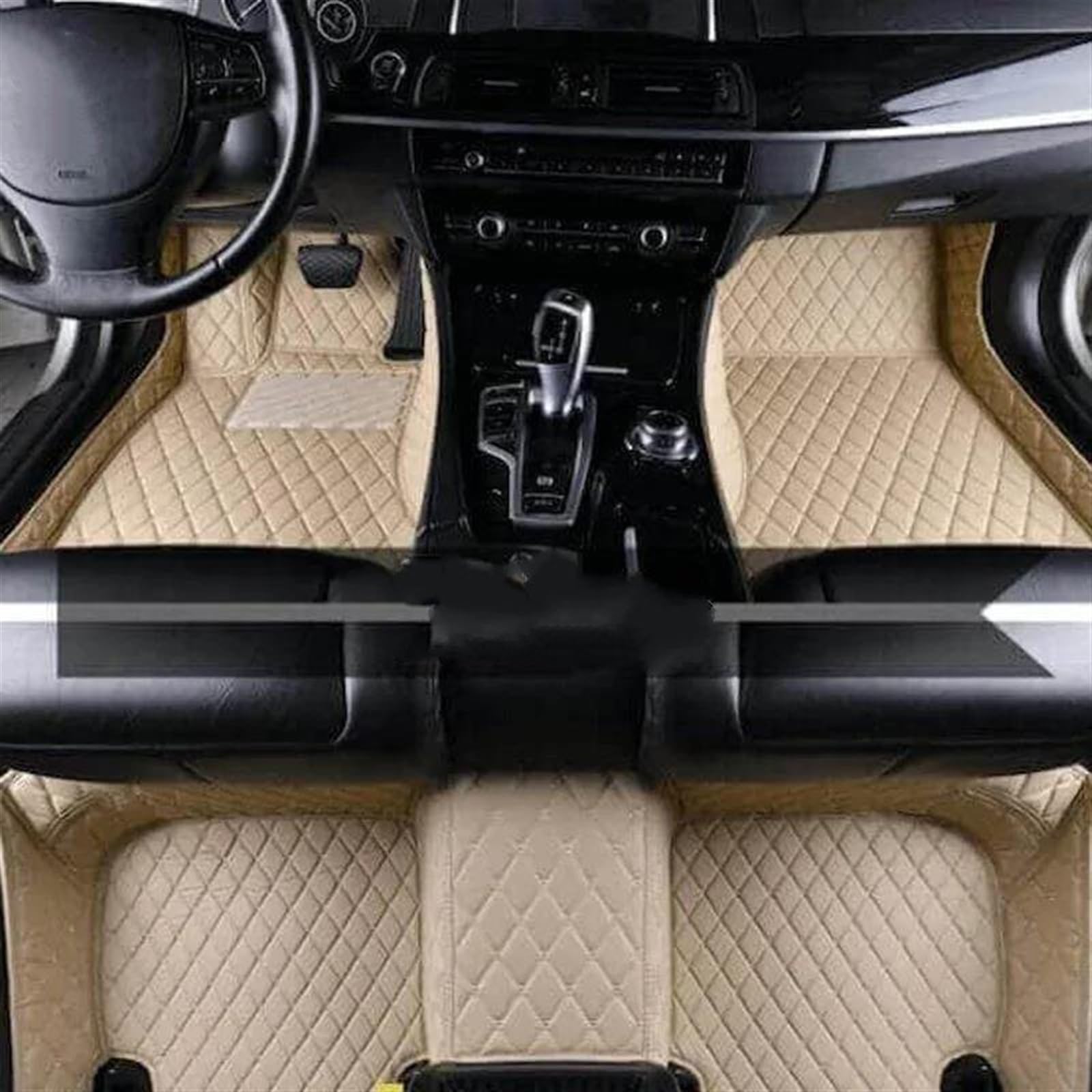 Autoteppich Fußmatten Leder Auto Fußmatten Für Ford Für Mondeo 2017-2020 Auto Zubehör Leder Boden Matte Innen Gummifußmatten(Beige) von VREFOEAX