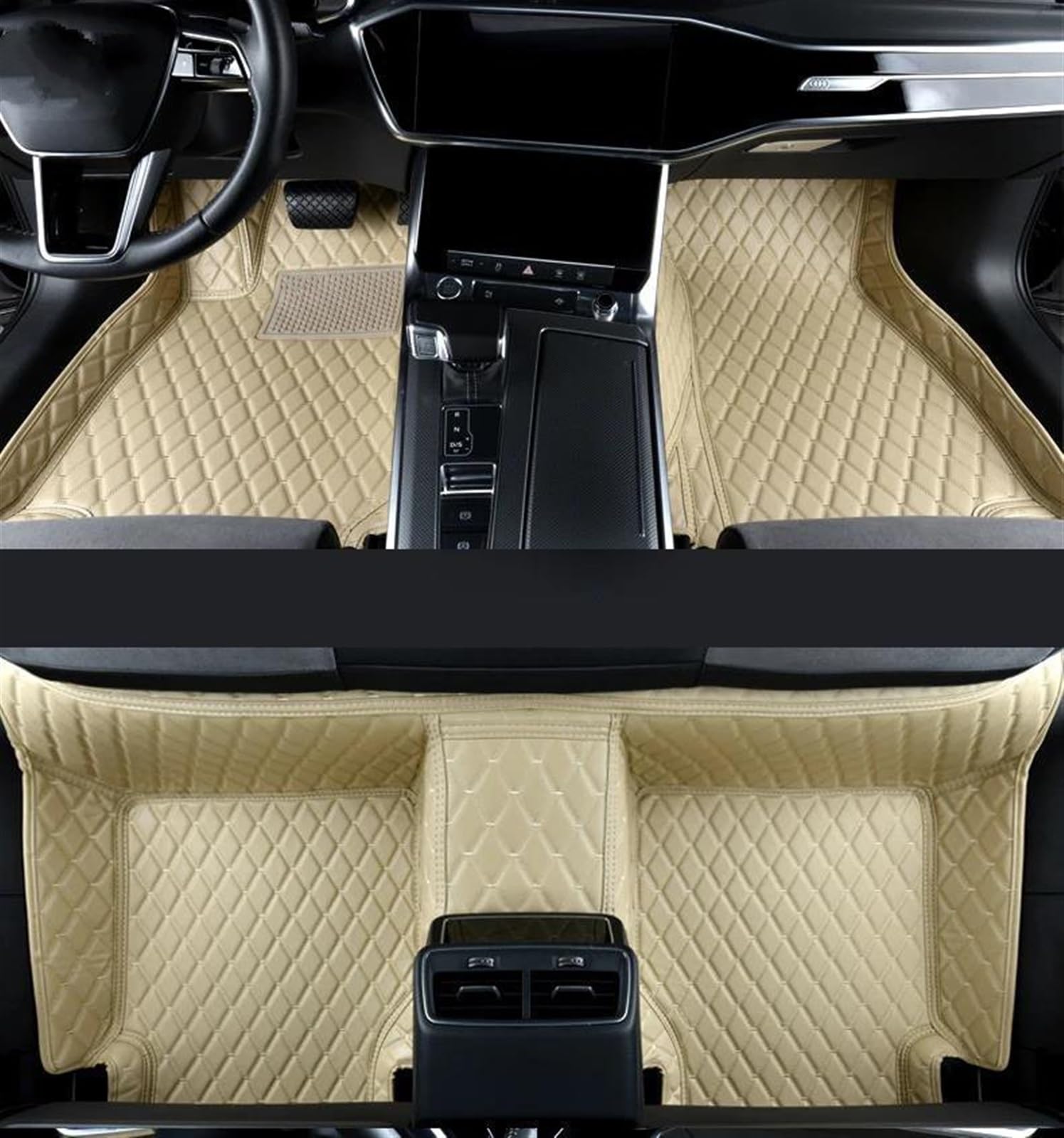 Autoteppich Fußmatten Leder Auto Fußmatten Für Hyundai Für HB20 2012-2018 Auto Innen Zubehör Teppiche Teppich Fuß Pads Gummifußmatten(Beige) von VREFOEAX