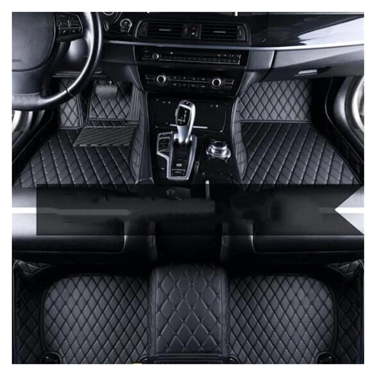 Autoteppich Fußmatten Leder Auto Fußmatten Für Hyundai Für Ix35 2018-2021 Auto Zubehör Leder Boden Matte Innen Gummifußmatten(Schwarz Schwarz) von VREFOEAX