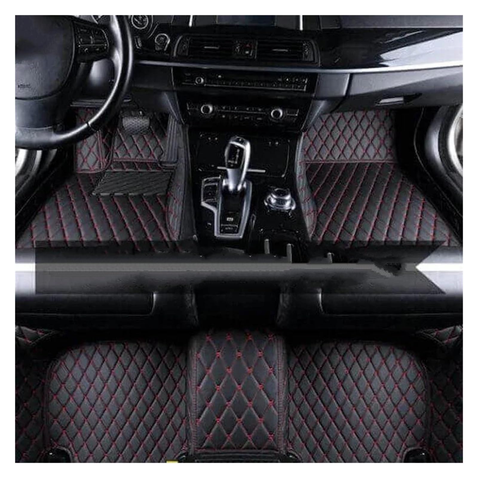 Autoteppich Fußmatten Leder Auto Fußmatten Für Hyundai Für Kona 2019-2022 Auto Zubehör Leder Boden Matte Innen Gummifußmatten(Schwarz Rot) von VREFOEAX