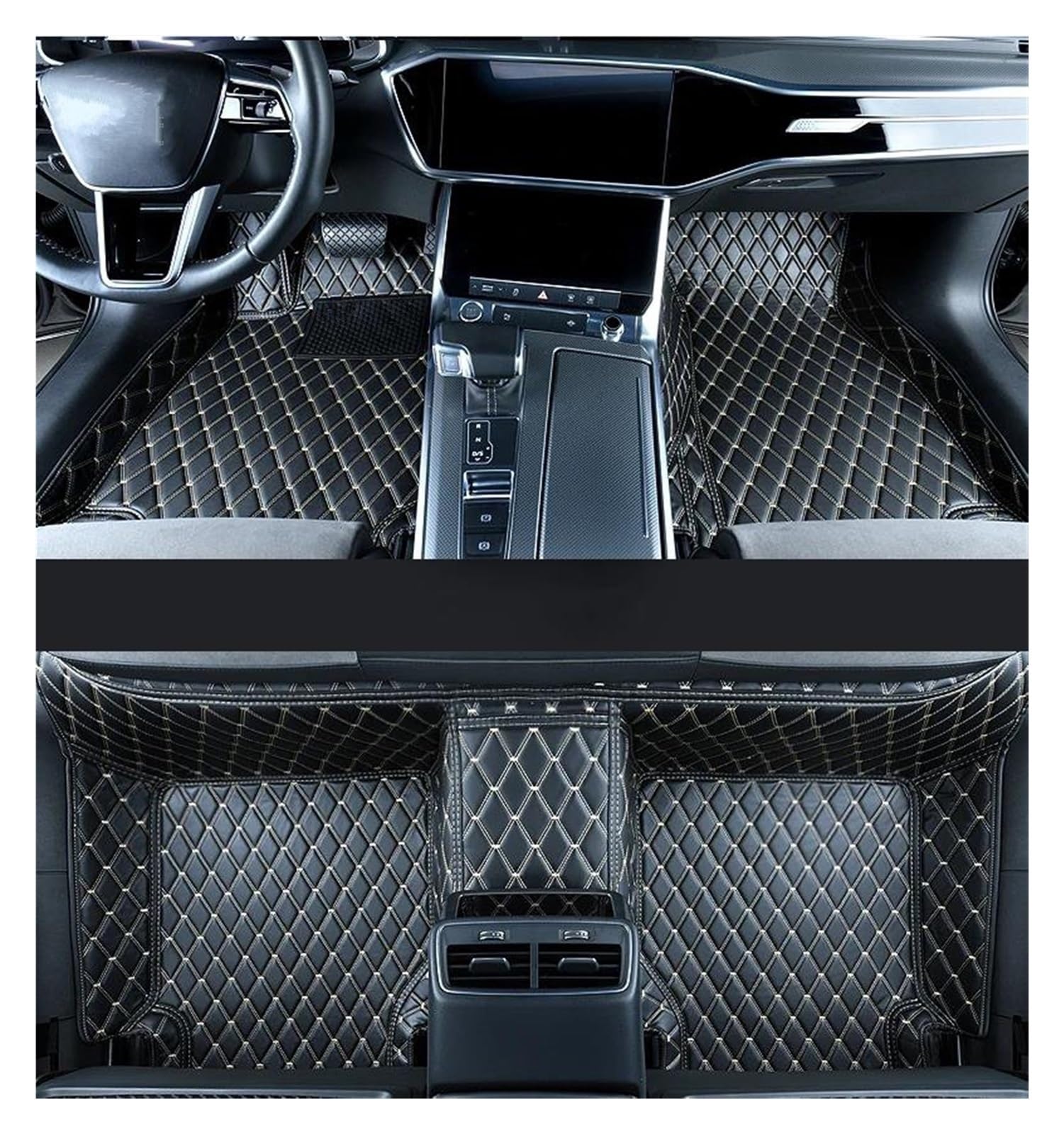 Autoteppich Fußmatten Leder-Auto-Fußmatten Für Peugeot 207 2009–2014 Auto-Innenzubehör Teppiche Fußpolster Gummifußmatten(Black White) von VREFOEAX