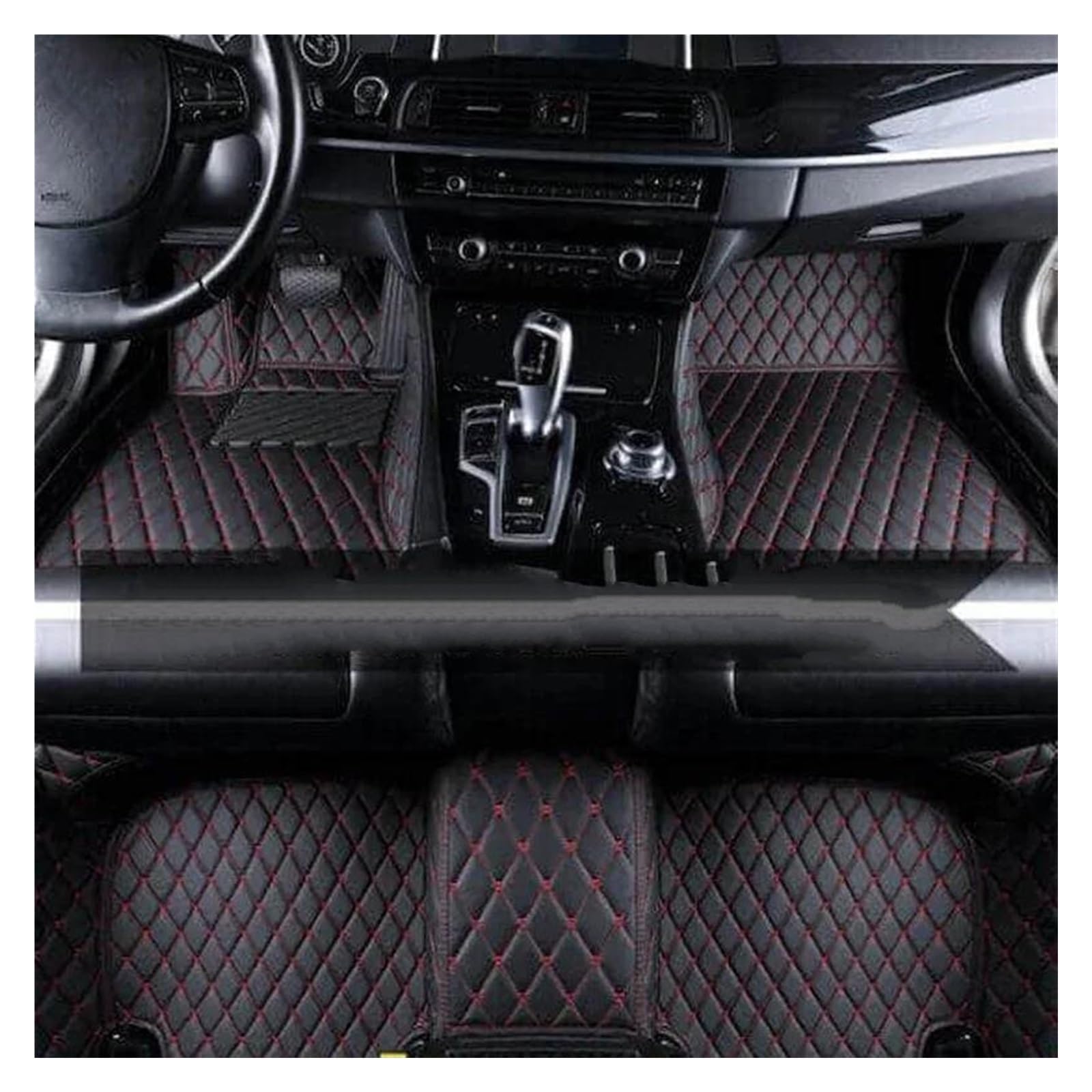 Autoteppich Fußmatten Leder Auto Fußmatten Für Subaru Für XV 2018-2021 Auto Zubehör Leder Boden Matte Innen Gummifußmatten(Schwarz Rot) von VREFOEAX
