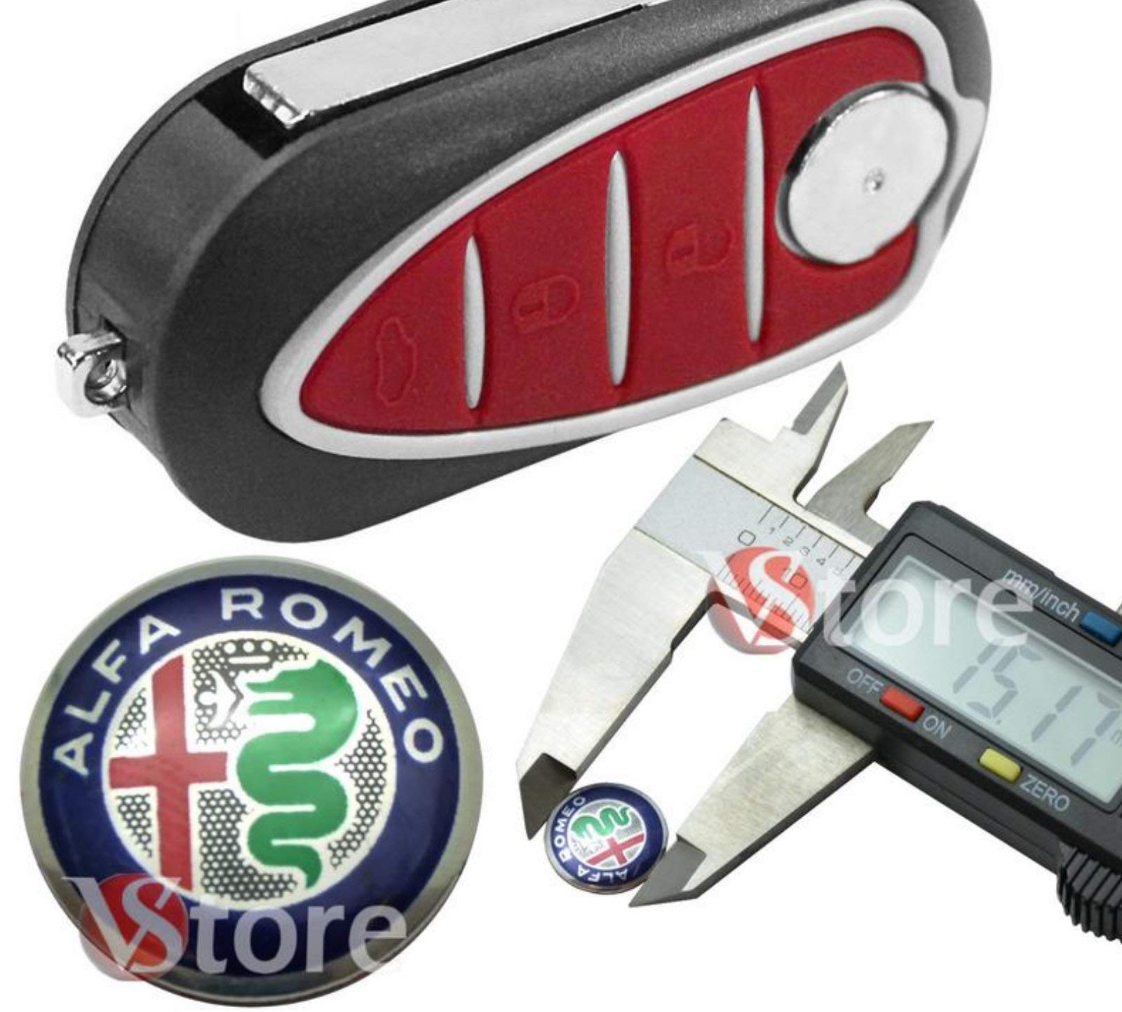2 Stück Logo Schlüssel Fernbedienung kompatibel für Alfa Romeo 15 mm Blende Wappen 147 156 159 Metall Grün Blau von VS