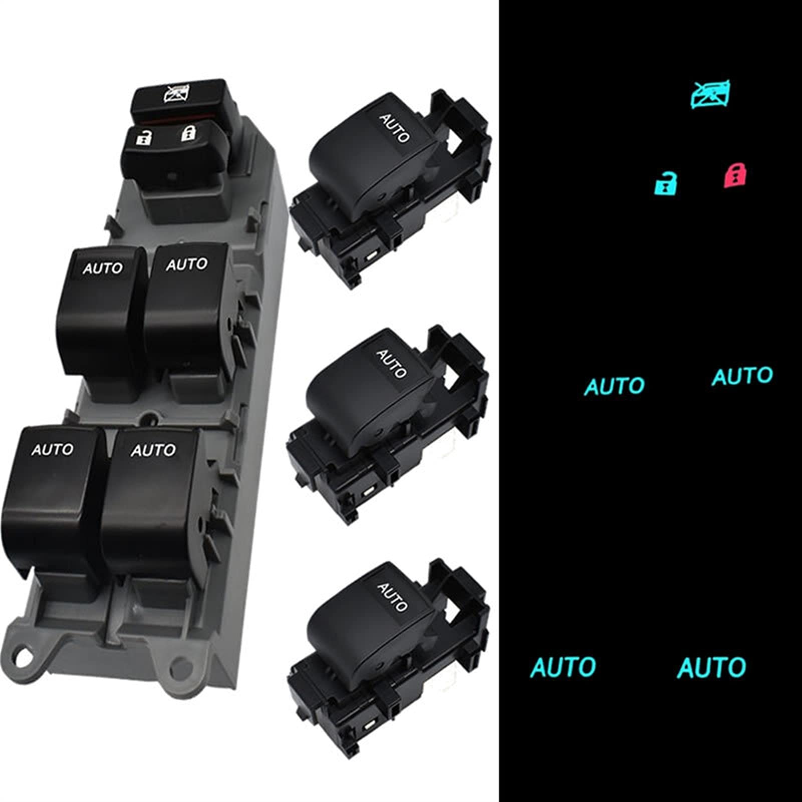 Elektrische Fensterheber Vollautomatische beleuchtete LED-Leistungs-Single-Fenster-Schalter Set Kompatibel mit Toyota Rav4 4 Camry Corolla Auris Urban Cruiser 2007-2013 Fensterheberschalter(Set) von VSAQWERTY