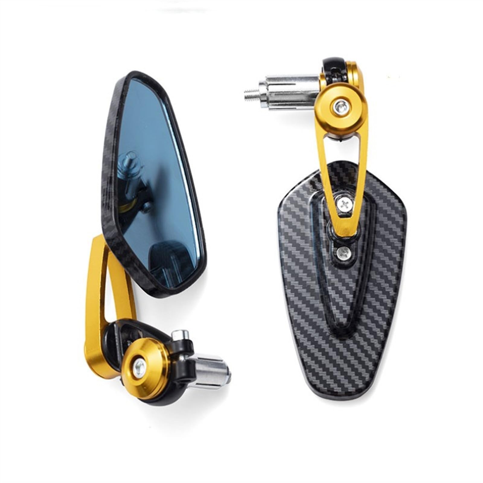 Motorrad Rückspiegel CNC Aluminium 7/8'' 22mm Carbon Muster Motorrad Seite Rückspiegel Griff Bar Motocross Seite Rückspiegel Anti-Glare Lenkerendenspiegel Motorrad (Farbe : Gold) von VSmox