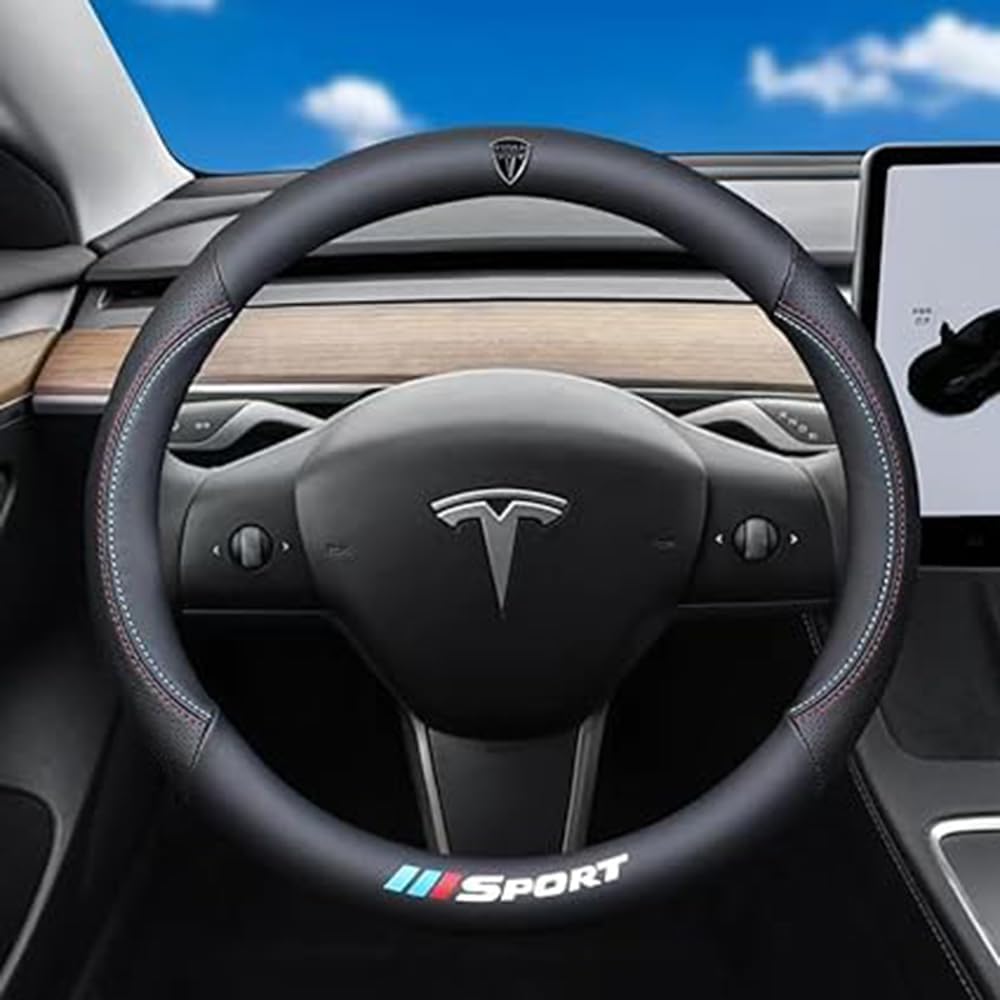 Auto Lenkradbezug, Für Tesla Model S 2012-2016 Lenkradhülle Anti Rutsch,Anti Rutsch Lenkradabdeckung Lenkradschoner,A von VTEQIOPF