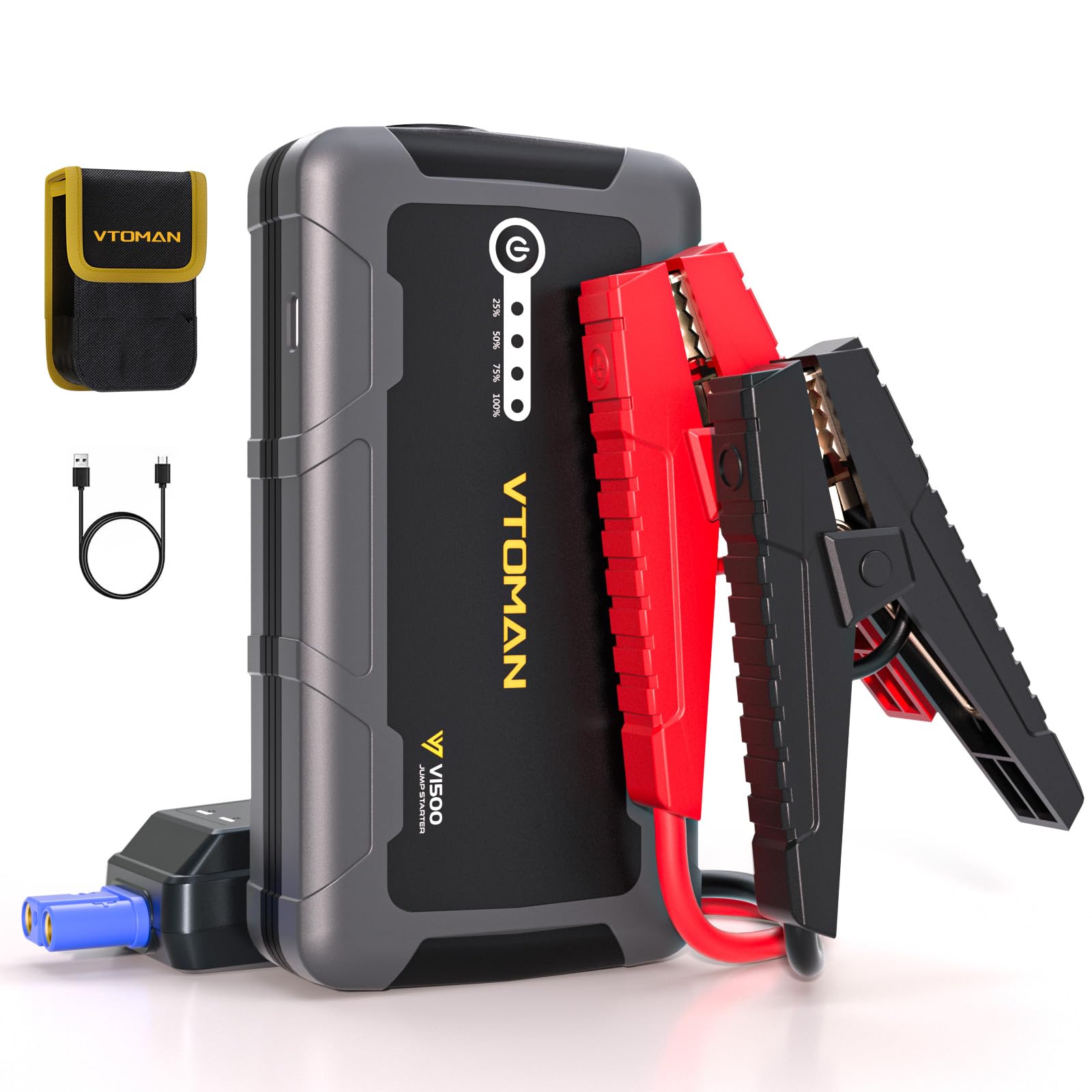 VTOMAN V1500 Starthilfe Powerbank Für Pkw,1500A 12V Autobatterie Starter Powerbank Mit Starthilfekabel, Tragbare Booster Auto Starthilfe Powerbank, Geeignet für 6.0L Benzin und 4L Diesel von VTOMAN