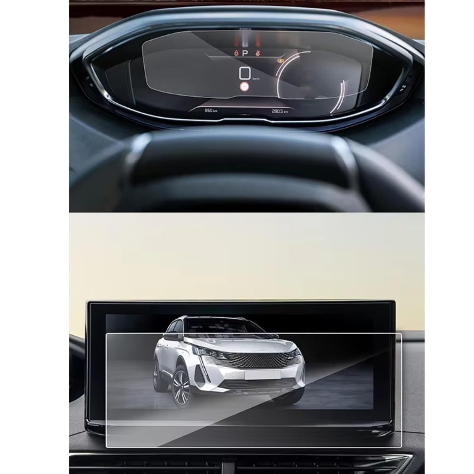 VVBNIN Kompatibel Mit Peugeot Für 5008 3008 2021 2022 2023, Auto-LCD-Infotainment, GPS-Navigation, Gehärtetes Glas Und Armaturenbrett-Displayschutzfolie GPS Navi Bildschirmfolie(Dashboard and GPS) von VVBNIN