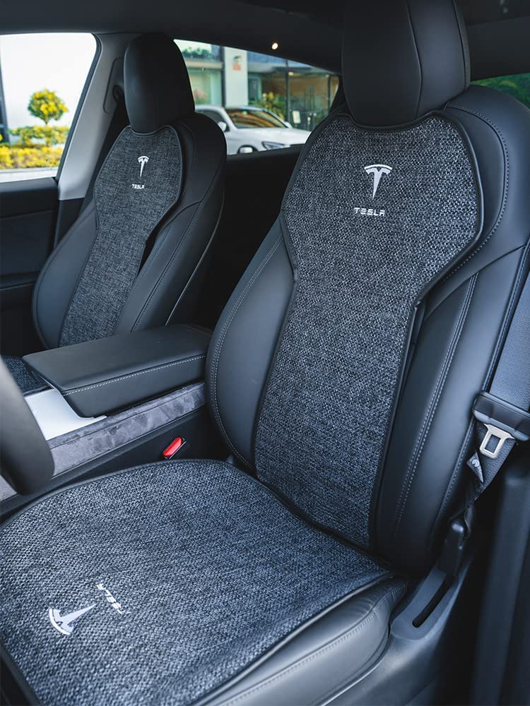 VVLXRIC Auto Atmungsaktiver Sitzbezug Leinenkissen Anti-Rutsch-Set Four Seasons Universal Geeignet Für Tesla Model 3 Model Y Innenmodifikation von VVLXRIC