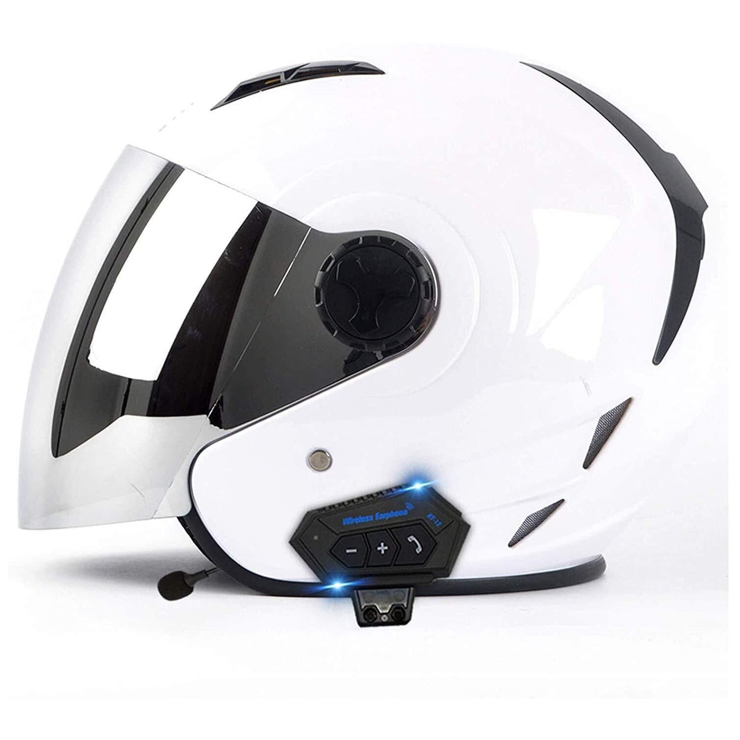 Bluetooth Jethelm Motorradhelm 3/4 Helm,ECE Zertifizierung Motorrad Integrierter Bluetooth-Helm Jet Scooter Helm Rollerhelm Jet-Helm Herren Damen mit Visier Herren Damen(11,12) von VVPEC