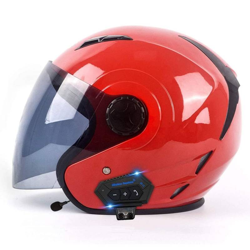 Bluetooth Jethelm mit Visier Retro Pilotenhelm Qualität nach ECE-Norm Roller-Helm für Frauen und Herren im Vintage-Look, Motorrad-Helm Chopper Helm Scooter-Helm(2,13) von VVPEC