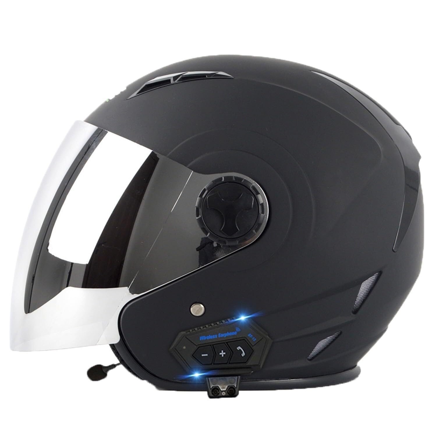 Bluetooth Motorrad Halbhelm Jethelm Motorradhelm ECE Zertifizierung Integrierter Bluetooth-Helm Jet Scooter Helm Rollerhelm Jet-Helm Herren Damen mit Visier(4,XL(61~62CM)) von VVPEC