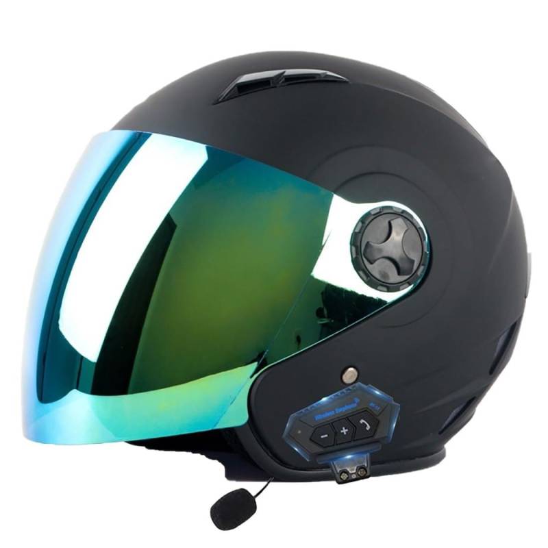 Bluetooth Motorradhelm Halbhelm 3/4 Retro Motorrad Jethelme Roller-Helm Mit Visier Brain-Cap Offener Helm Scooter-Helm DOT/ECE-Zugelassen Halbschalenhelm Für Damen Herren(4,S=55~56CM) von VVPEC