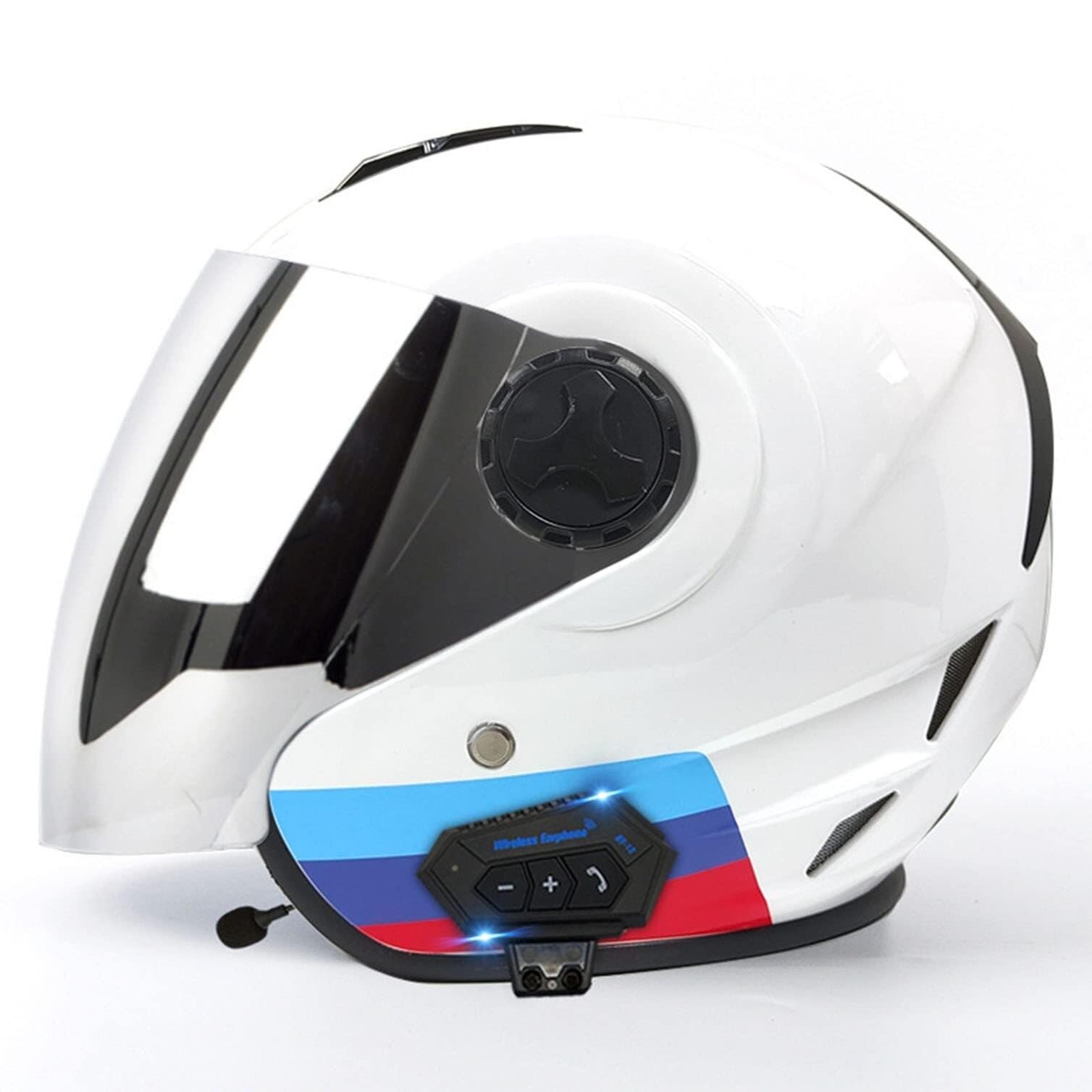 Bluetooth Motorradhelm mit ECE, Jethelm Retro Halbschalenhelm Motorradhalbhelm mit Visier, Chopper Helm Scooter-Helm Offenem Helm, mit Sonnenblende Herausnehmbares Futter(10,S(55~56CM)) von VVPEC