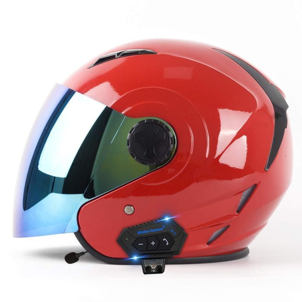 Bluetooth Offener Gesichtshelm Halbgesicht 3/4 Jet Retro Stil Helm, Roller Motorrad Offenes Gesicht Crash Jet Helm für Männer Frauen ECE Authentifizierung(11,XL=61~62cm) von VVPEC