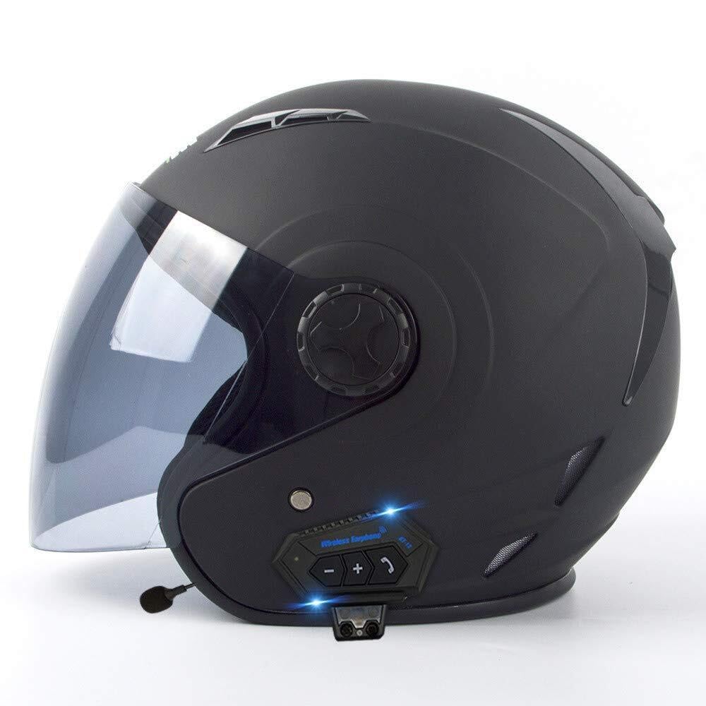 Bluetooth Offener Gesichtshelm Halbgesicht 3/4 Jet Retro Stil Helm, Roller Motorrad Offenes Gesicht Crash Jet Helm für Männer Frauen ECE Authentifizierung(5,S=55~56CM) von VVPEC