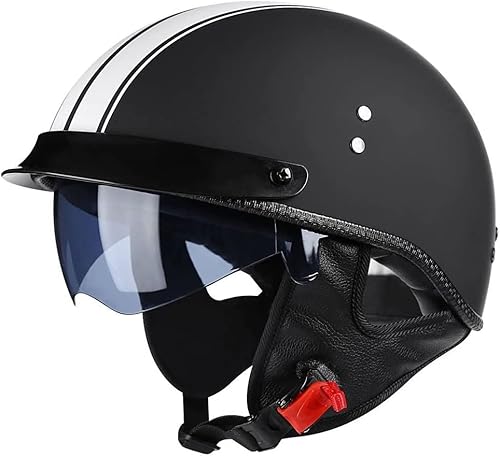 Halbschalenhelm Halbhelme Motorradhelm mit ECE Genehmigt Brain-Cap Halbschale Roller-Helm Scooter-Helm Jet-Helm Mit Visier Retro für Erwachsene Herren Damen ( Color : 1 , Size : 57-58cm ) von VVPEC