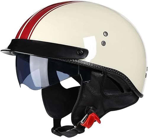Halbschalenhelm Halbhelme Motorradhelm mit ECE Genehmigt Brain-Cap Halbschale Roller-Helm Scooter-Helm Jet-Helm Mit Visier Retro für Erwachsene Herren Damen ( Color : 3 , Size : 59~60cm ) von VVPEC