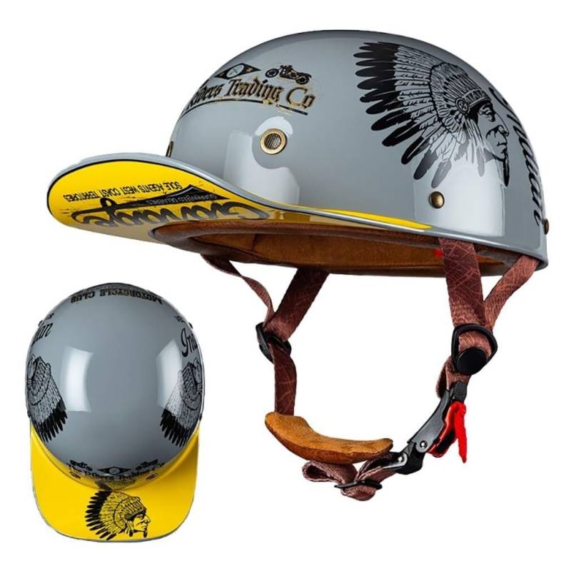 Halbschalenhelm Mit ECE-Zulassung Vintage Motorradhelm Baseball Cap Cruiser Chopper Scooter Helm Herren Retro Motorrad Halbhelm Damen Mofa Helm(10,M(57~58CM)) von VVPEC