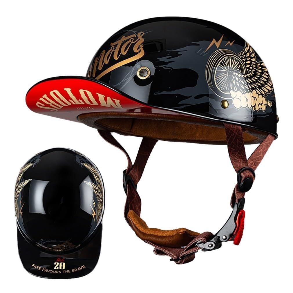 Halbschalenhelm Mit ECE-Zulassung Vintage Motorradhelm Baseball Cap Cruiser Chopper Scooter Helm Herren Retro Motorrad Halbhelm Damen Mofa Helm(3,M(57~58CM)) von VVPEC