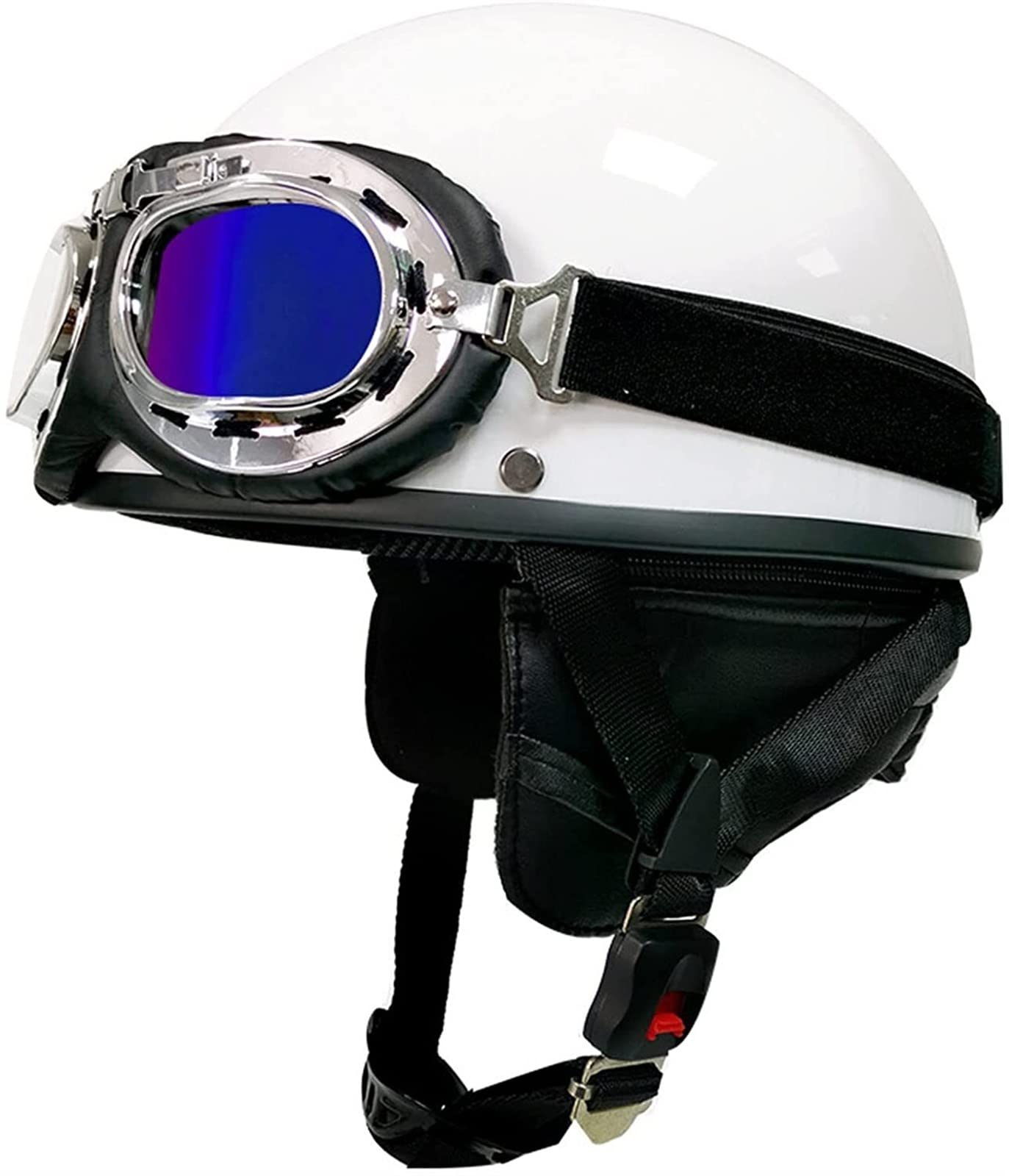 Halbschalenhelm mit ECE, Jethelm Retro, Chopper Helm, Scooter-Helm, Fahrradhelm, mit Schutzbrille und Schnellverschlussschnallen für Damen Herren Erwachsene ( Color : F , Size : S(55~56cm) ) von VVPEC