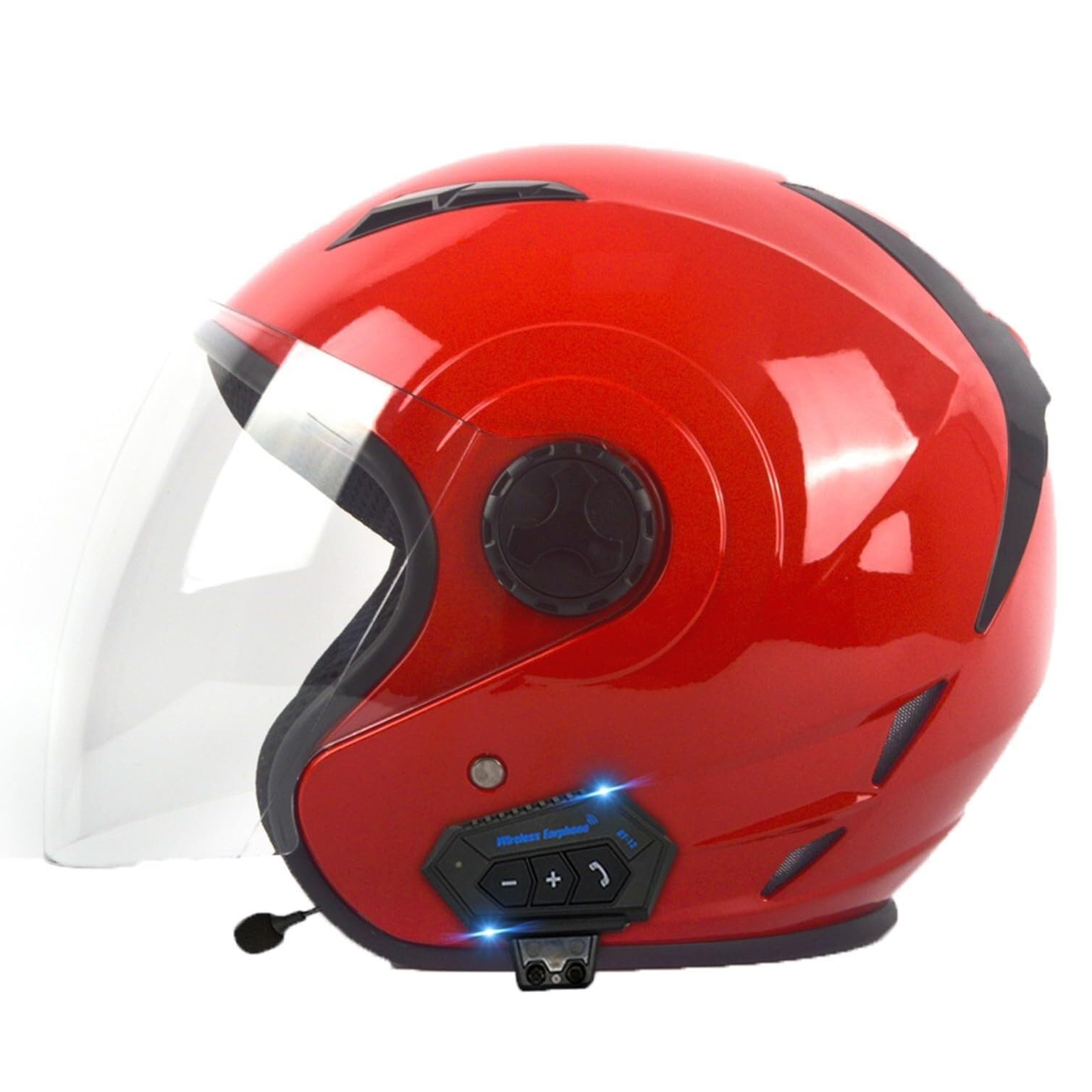 Motorradhelm Bluetooth Jethelm 3/4 Helm,ECE Zertifizierung Motorrad Integrierter Bluetooth-Helm Jet Scooter Helm Rollerhelm Jet-Helm Herren Damen mit Visier Herren Damen(1,XL(61~62CM)) von VVPEC