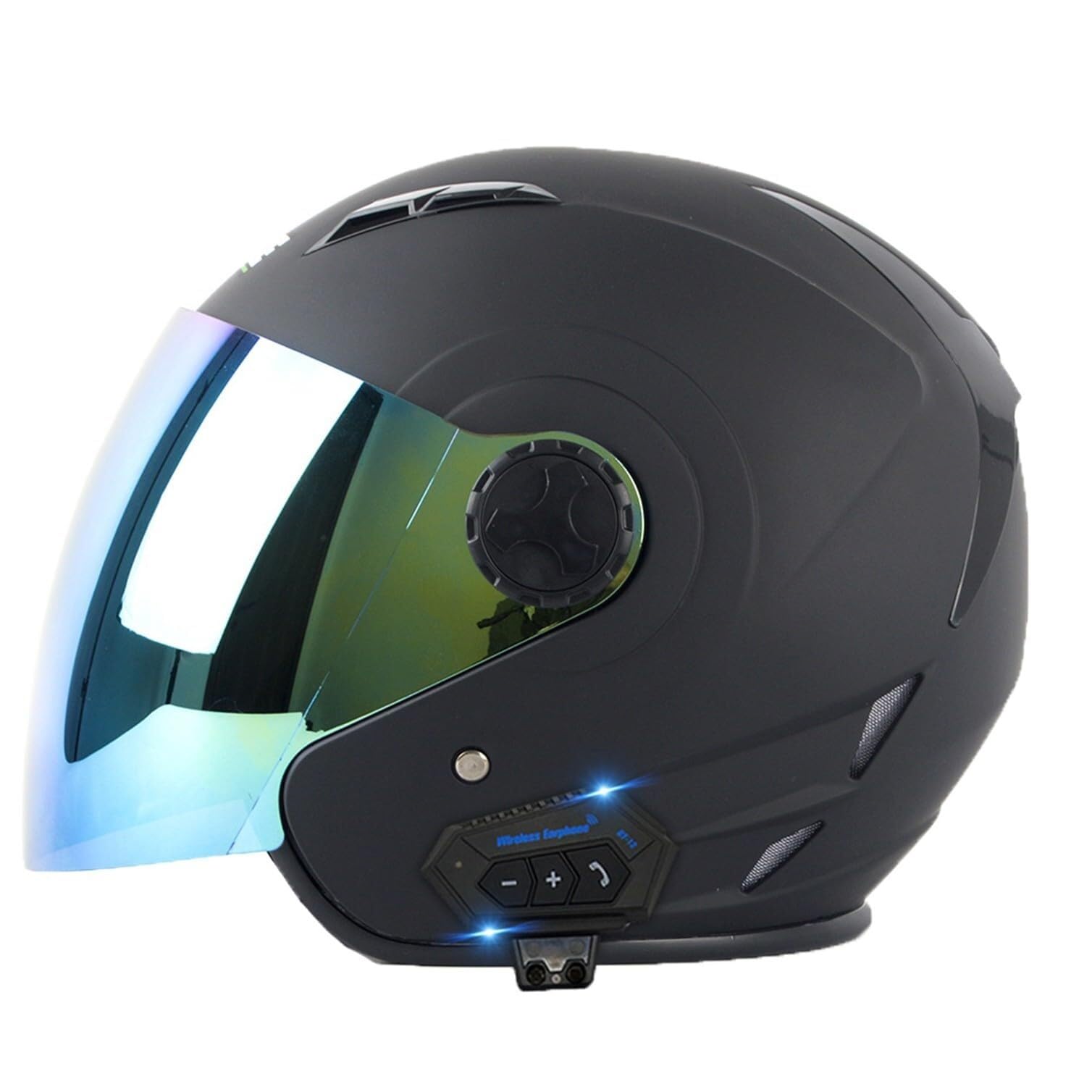 Motorradhelm Bluetooth Jethelm 3/4 Helm,ECE Zertifizierung Motorrad Integrierter Bluetooth-Helm Jet Scooter Helm Rollerhelm Jet-Helm Herren Damen mit Visier Herren Damen(10,XL(61~62CM)) von VVPEC